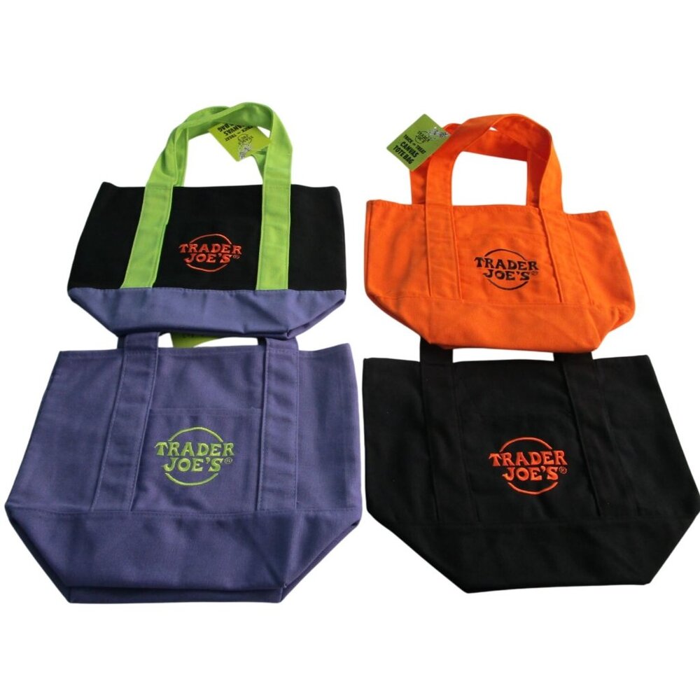 Trader Joes Trick Or Treat Halloween Fall Canvas Tote Bag Four New Limited Editi